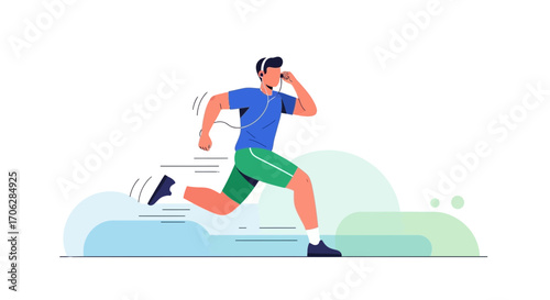 Runner Listening To Music While Exercising In A Modern And Vibrant Vector