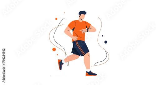 Runner Measures Performance With Wristwatch During Excercise, Tracking Fitness Progress