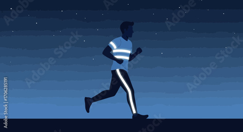 Runner Silhouetted Against Starry Night Sky, Reflective Gear for Safety and Visibility