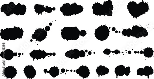 various black ink blots scattered across white background