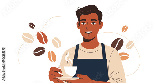 Smiling Barista Offers Freshly Brewed Coffee, Perfect for a Delicious Morning Ritual