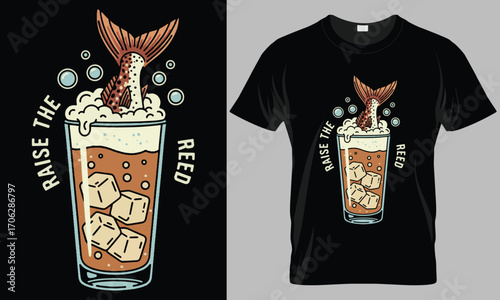 Raise the Reed" Humorous Fishing and Drinking T-shirt Design