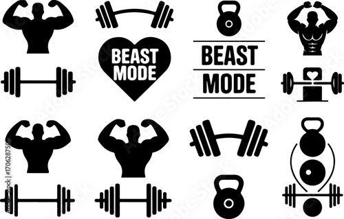 Fitness and Gym Equipment Silhouettes Set"