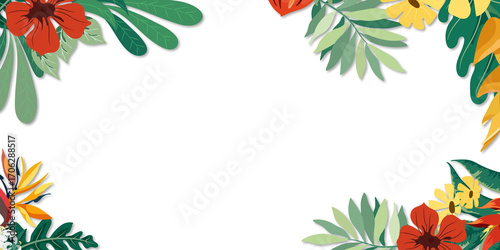 Tropical floral frame with vibrant leaves design