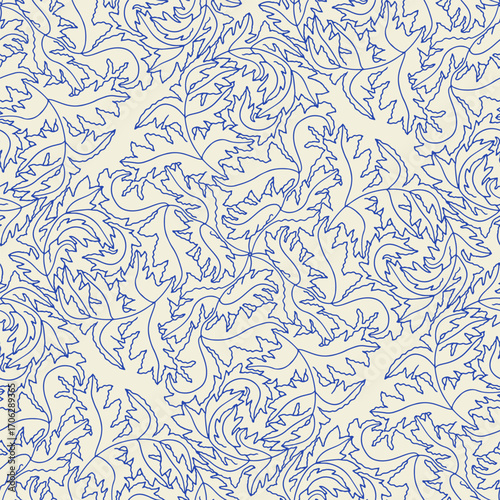 Seaweed monochrome abstract botanical coastal seamless pattern art nouveau style