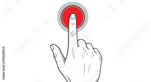 Vector art of closeup of a finger touching a red button