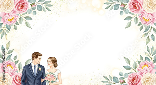 Watercolor Wedding Couple-Floral Frame