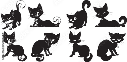 set of cats silhouettes