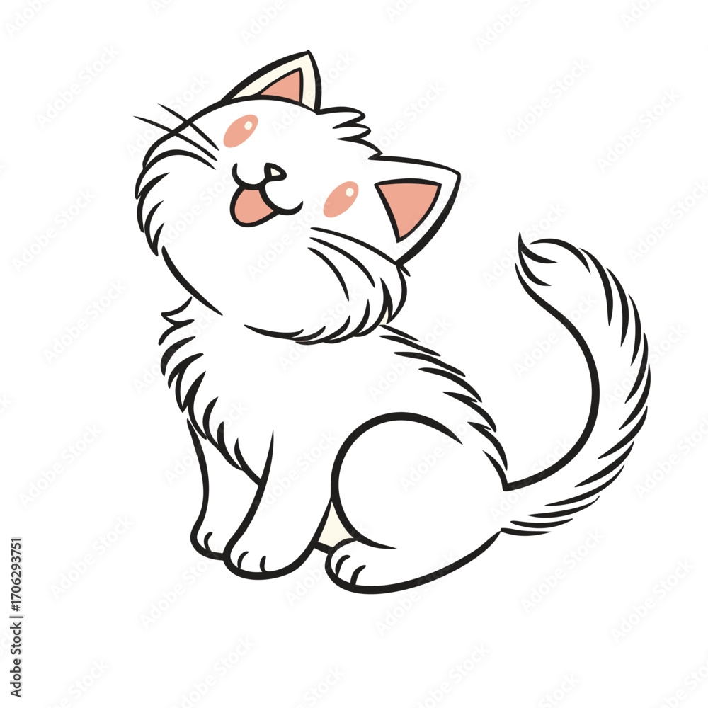Obraz premium Adorable fluffy white kitten with pink cheeks and a happy expression animal cute