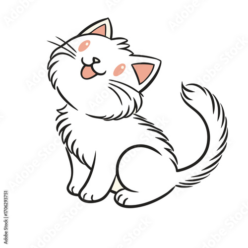 Adorable fluffy white kitten with pink cheeks and a happy expression animal cute