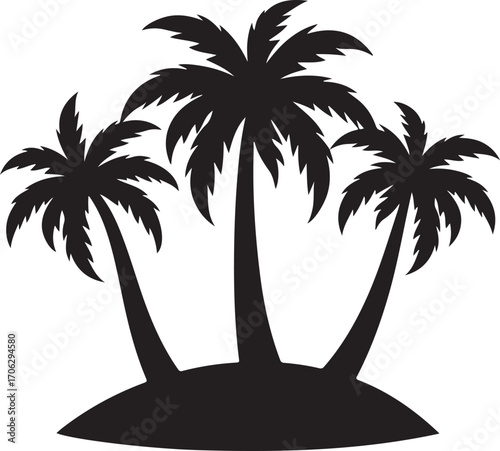 Tropical palm trees silhouette on island for summer vacation and beach paradise silhouette