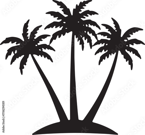 Tropical palm trees silhouette grouped together on an island for summer vacation travel silhouette