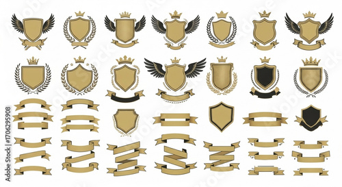 Gold shields with a metallic, textured, or gradient appearance