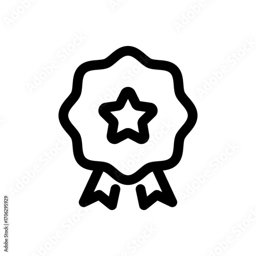 This design features a bold and clear badge with a star at its center. The badge shape has smooth edges and is outlined and filled in a simple black color, suggesting recognition and accomplishment