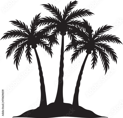 Tropical palm trees silhouette on small island for summer beach vacation and tropical resort silhouette