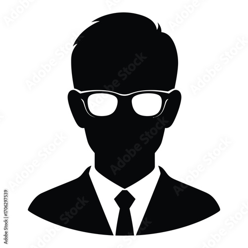 Silhouette of a man wearing glasses and a suit for professional use silhouette
