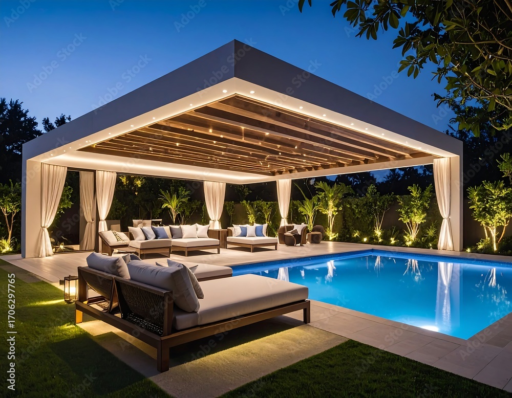 Fototapeta premium Modern outdoor living space at night