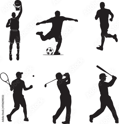 A Compilation of Athletes in Various Sports Silhouettes for Graphic Design or Visual Representations of Athletic Activities