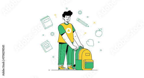 Smiling Student Ready For School, Holding Backpack With Education Essentials