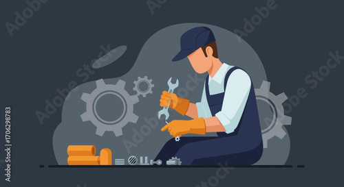 Technician Concentrating On Mechanical Repair, Ensuring Quality And Precision In The Workplace