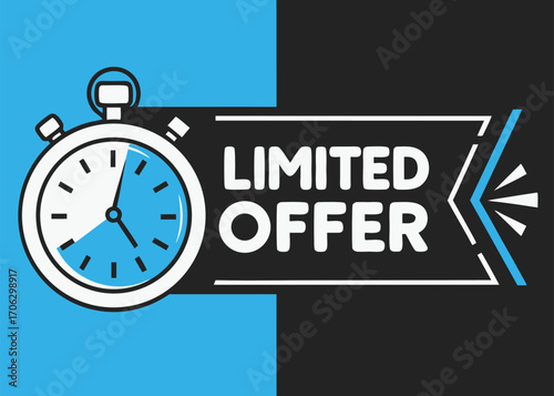 Vector art of limited offer banner with stopwatch icon, representing timesensitive deals and promotions