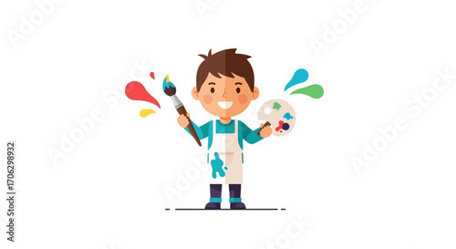Smiling Young Artist Holding Brush and Palette Creating Colorful Art Masterpiece