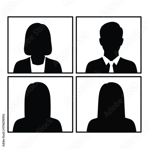Four silhouette profile portraits displayed in a grid layout representing people silhouette