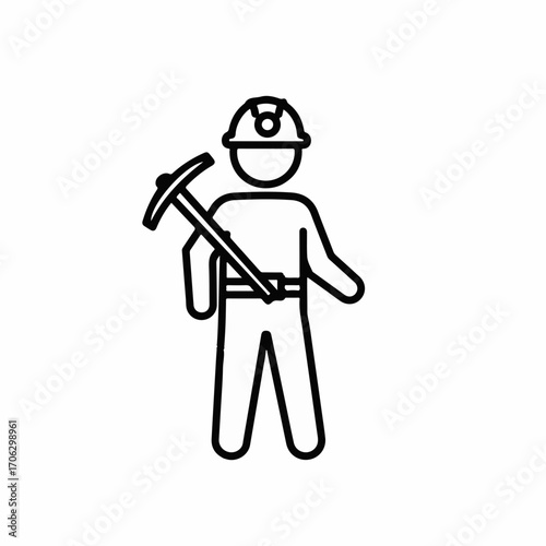 Industrious miner in hard hat carrying pickaxe, symbol of hard work and resource extraction.