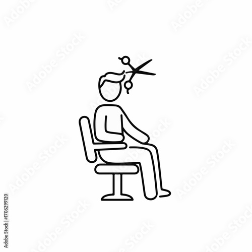 Stylized person getting a haircut with scissors in a salon chair