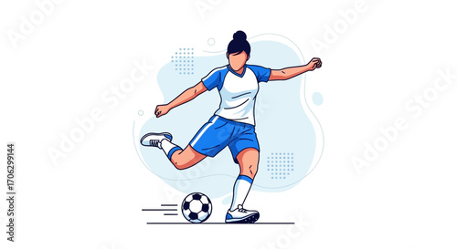 Soccer Player Kicking Ball with Determination, Energetic Action Concept Illustration