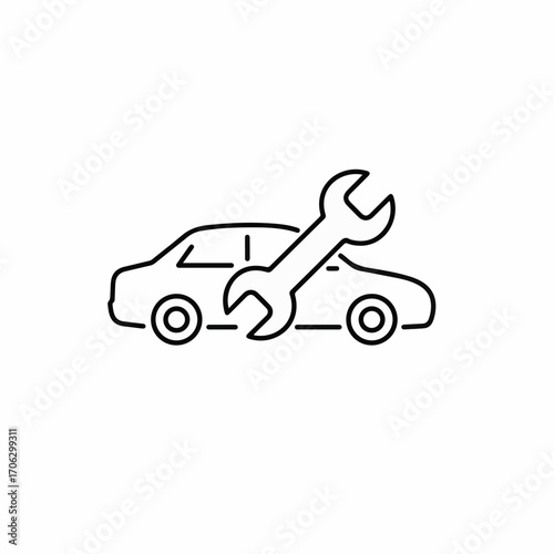 Car repair icon with wrench for automotive service and maintenance