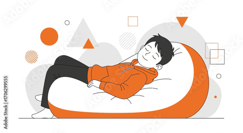 Tranquil Afternoon Nap Depicted In Minimalistic Orange And White Drawing Showing Peaceful Bliss