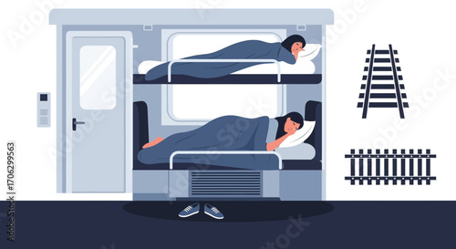 Train Travel Comfort During Sleep, Journey Commuting, Sleeping Passengers, Passenger Train Concept