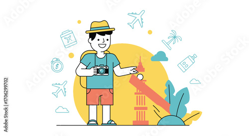 Traveler Capturing Moments Around The World Exploring Destination with Iconic Landmarks