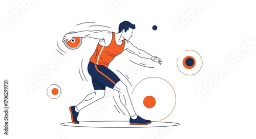 Sporting Athlete Executes Discus Throw in Vector Illustration with Dynamic Energy