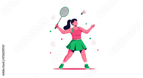 Sporting Woman Playing Badminton Illustration: A Dynamic Depiction Of Activity And Competition