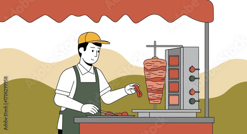 Street Food Vendor Preparing Delicious Shawarma With Skillful Precision and Care Always