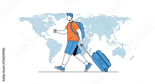 Traveler With Luggage Preparing For An Adventure Across The Globe's Continents