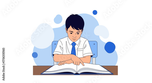 Student Concentratedly Studying, Focusing On Textbook, And Studying Smartly For Passing Exam