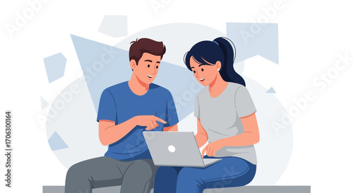 Two Individuals Collaborating On A Laptop For Ideas And Creative Endeavors