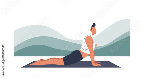 Urdhva Mukha Svanasana Illustration Depicting A Yoga Session On Soft Surface