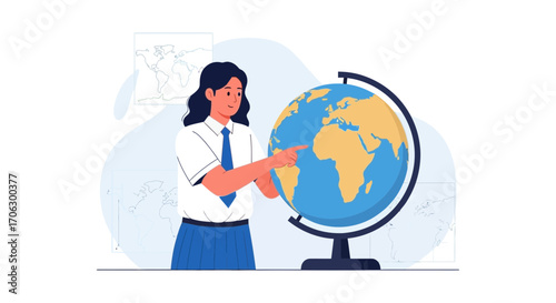 Student Examining The Earth Globe, Geopolitical Education, Geography Lessons, Global Studies