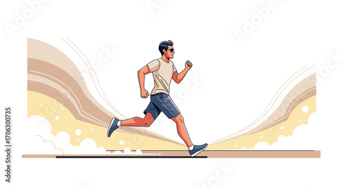 Vibrant Illustrated Runner: Dynamics, Fitness, and Energy in Full Forward Motion