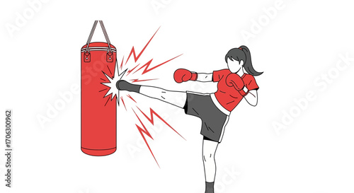 Vibrant Kickboxing Illustration Demonstrating Dynamic Martial Arts Techniques with Bold Red Accents