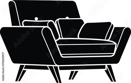 Single upholstery armchair, accent chair editable vector illustration icon