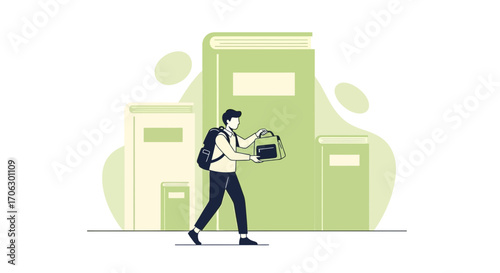 Student Walks With Books Representing Education and Learning Concept For School