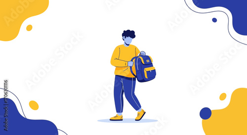 Student With Backpack and Abstract Graphic Design, Illustration for Education or Study