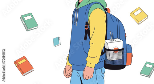 Student With A Backpack And Books Surrounded Symbolically Representing Education