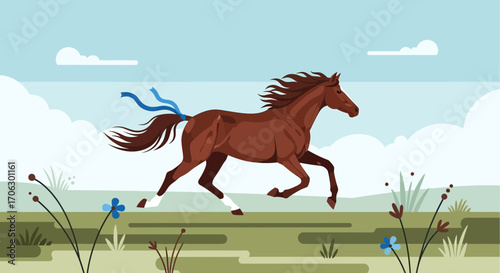 Vibrant Running Horse Illustration With Stylish Design And Scenic Background