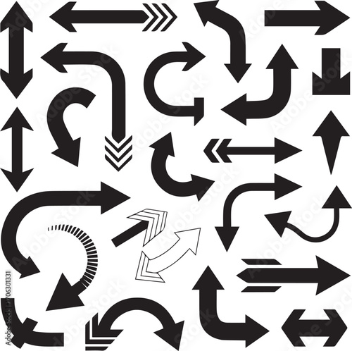 minimalist monochrome arrow vector icons set with straight curved doubleheaded and chevron style shapes for infographic